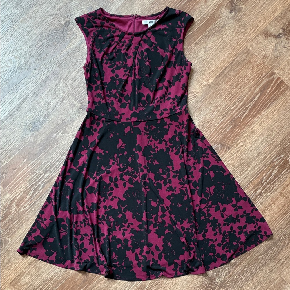 Women’s Wisp Sleeveless Mini Floral Dress Black & Maroon Size 10 EUC
